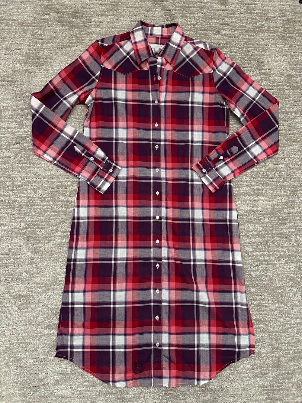 Tin Haul Dress Womens Medium Red Plaid Long Sleeve Western Cowgirl Button Front